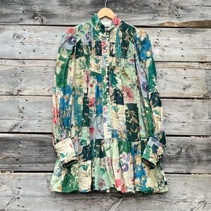 Alémais Ramie Linen Floral Patchwork Tunic Blouse Women’s Size 6
